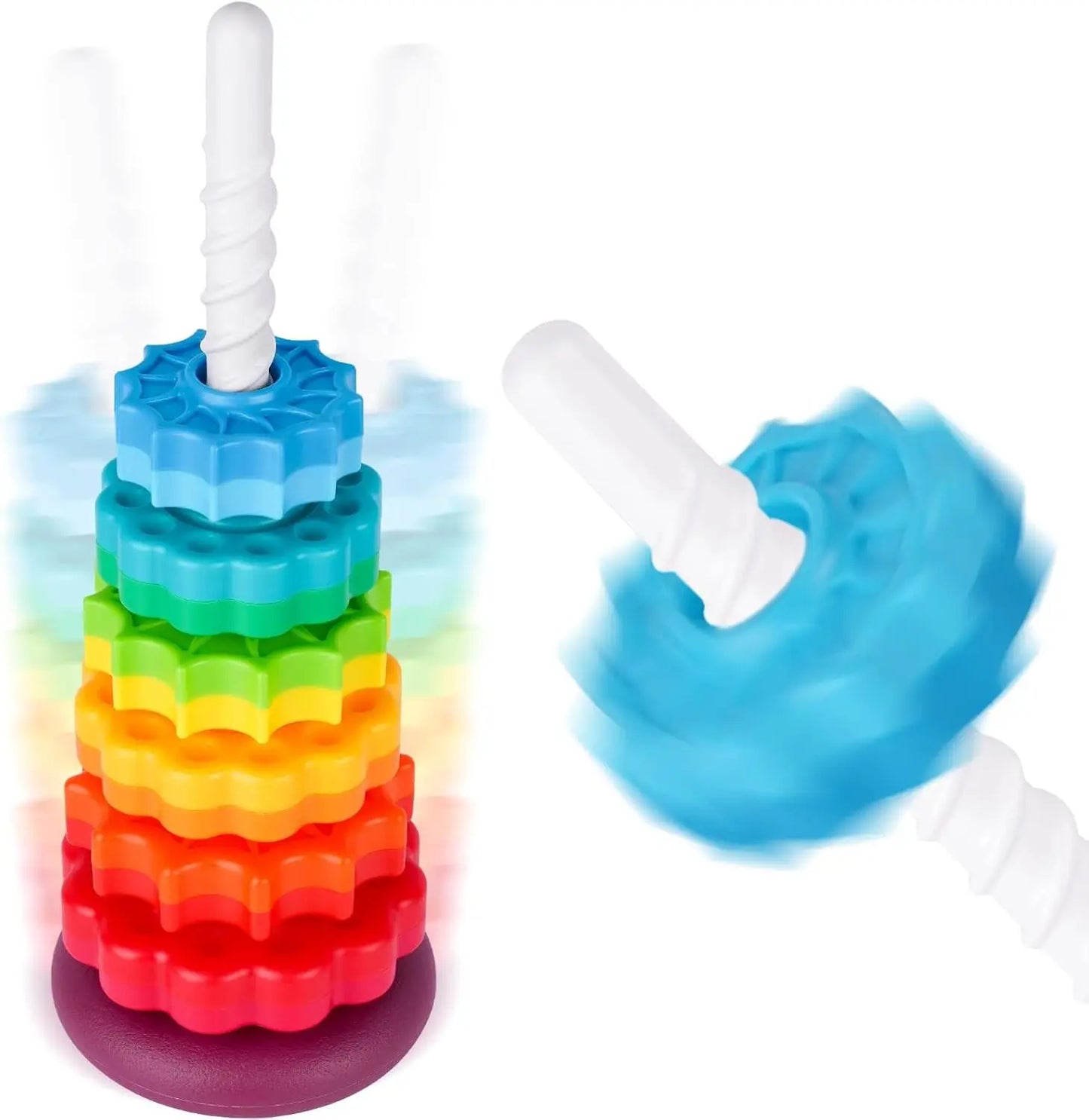 Spinning Stacking Toy for Kids, Rainbow Tower Dual-Color Spinning Wheels Premium Strong BPA-Free ABS Plastic Early Education Fun