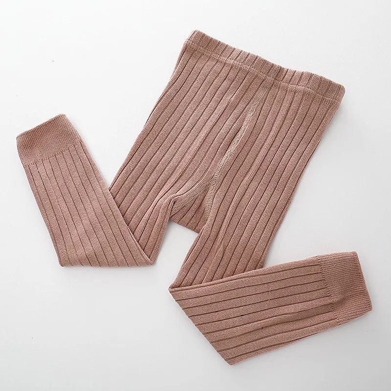 YWHUANSEN 0 to 8 Yrs Spring Autumn Double Needle Leggings Girl Combed Cotton Ribbed Leggings Baby Soft Lace Knitted Pant For Boy