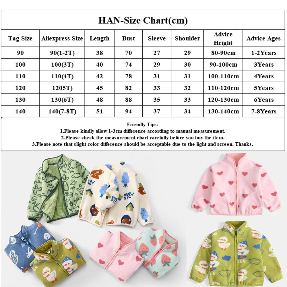 Boys Cartoon Coats Autumn Fashion Children's Clothes 1 to 2 4 6 8 Years Winter Baby Warm Fleece Outerwear Jacket for Girls