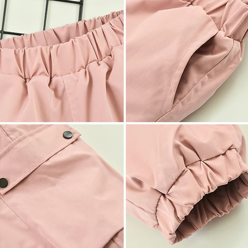Winter Girls' Fleece-Lined Cargo Pants Windproof Waterproof Thermal Outdoor Casual Sweatpants for Kids 4-14 Years
