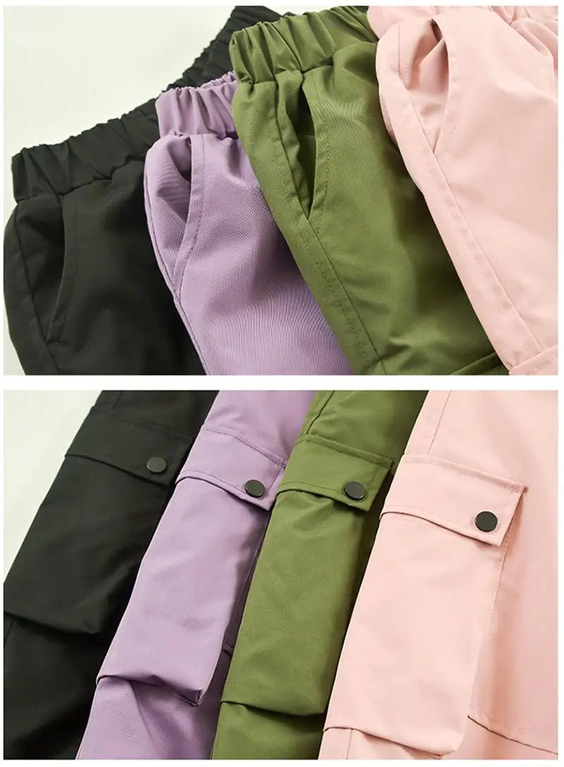 Winter Girls' Fleece-Lined Cargo Pants Windproof Waterproof Thermal Outdoor Casual Sweatpants for Kids 4-14 Years
