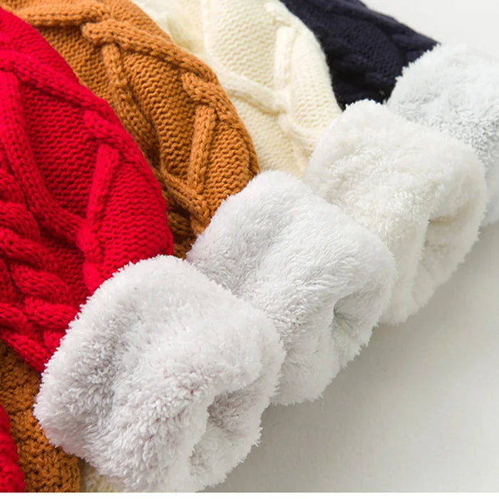 Autumn Winter Children Clothing Baby Girls Boys Thicken Plush Knitted Pullover Tops 1-8Yrs Kids Casual Loose Pullover Sweater