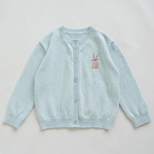 2024 New Autumn Children Long Sleeved Cartoon Print Casual Loose Sweater Baby Girls Knitting Cardigan Coat Kids Knitted Cardigan