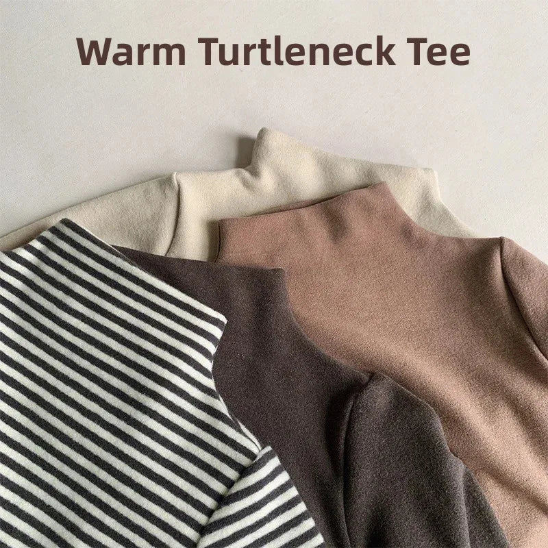 Autumn Winter Children T-Shirts 1-8Y Boys Girls Turtleneck Warm Striped Long Sleeve T Shirts Tops Tees Toddler Wear Kids Clothes