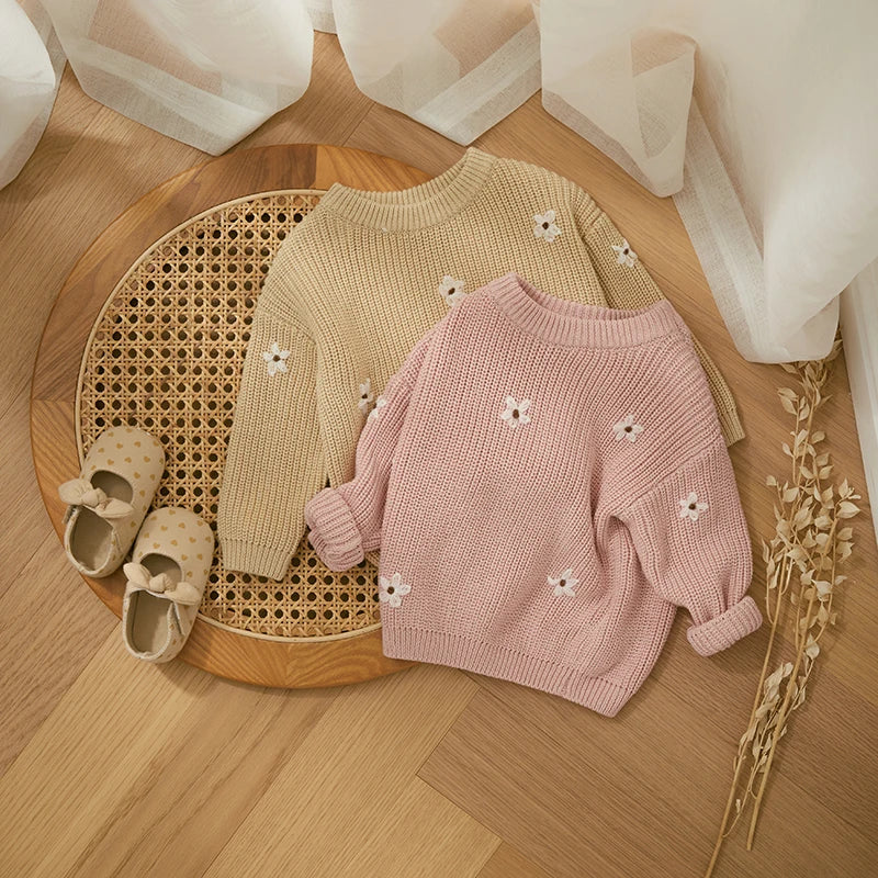 Winter Autumn New Baby Boys Girls Sweater Long Sleeve Cute Flower Knit Clothes Newborn Knitwear Pullover Top For Infant