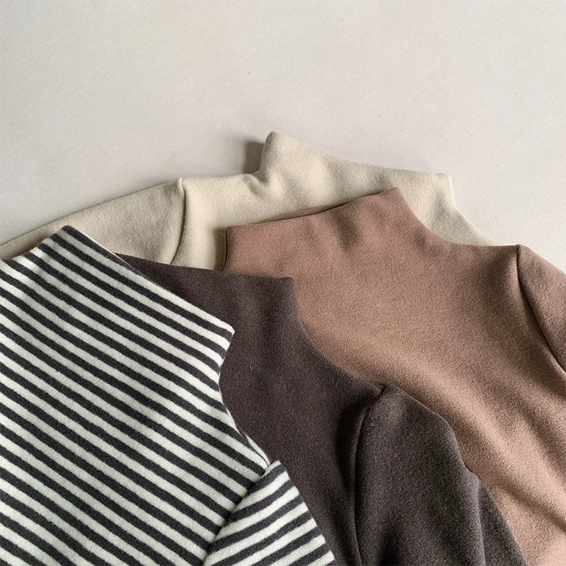 Autumn Winter Children T-Shirts 1-8Y Boys Girls Turtleneck Warm Striped Long Sleeve T Shirts Tops Tees Toddler Wear Kids Clothes