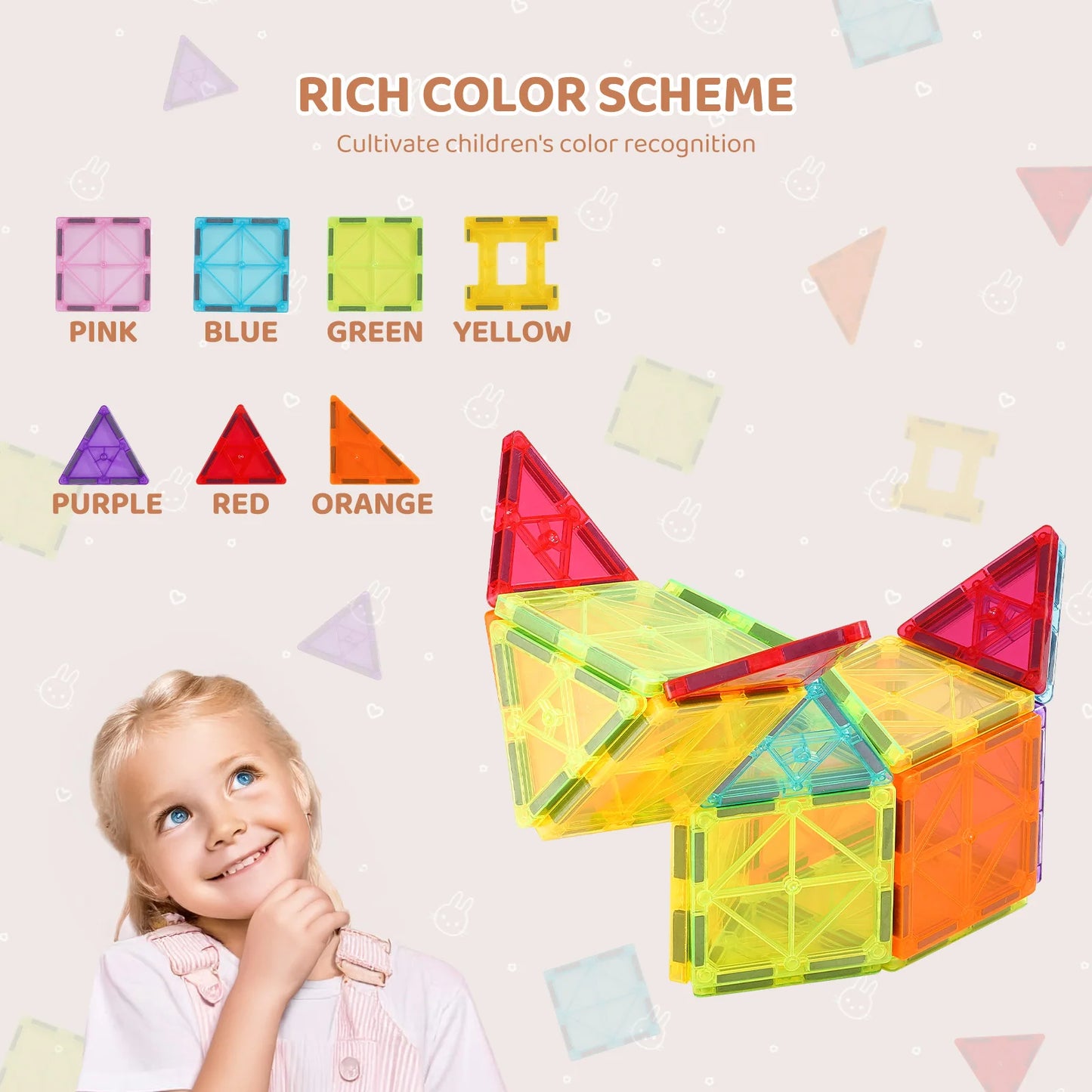 SucceBuy 32PCS Light Magnetic Tiles Building Blocks Magnet Educational STEM Sensory Stacking Toys for Toddlers Boys Girls Gifts