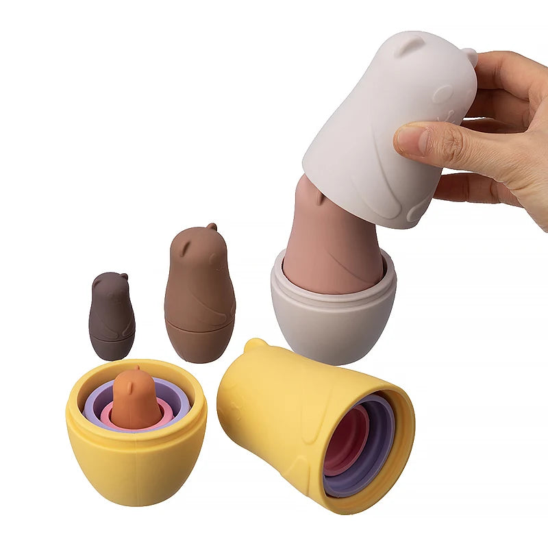 1setMontessori Nesting Dolls Toy Russian Matryoshka Doll Educational Toys for Children Silicone Stacking Blocks Doll Inside Doll