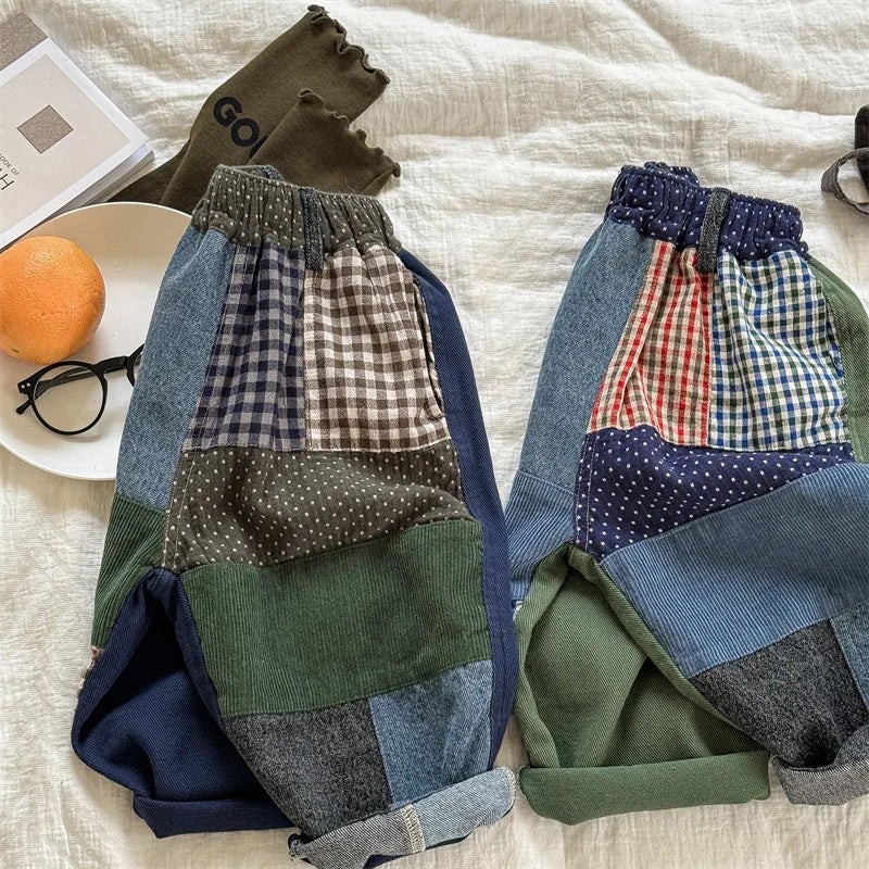 deer jonmi 2024 New Autumn Baby Boys Loose Patchwork Trousers Korean Style Toddlers Kids Casual Chic Haren Pants
